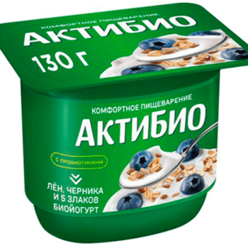 АктиБио Биойогурт обогащ., черника злаки льн. сем. 3% 130г Ф.ст.