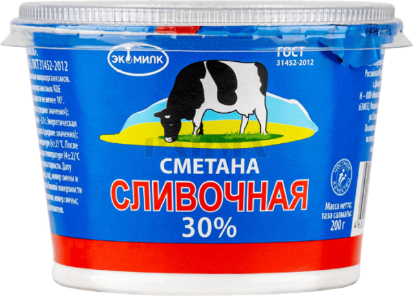 Эко Сметана Экомилк "СЛИВОЧНАЯ" мдж 30%  180 гр